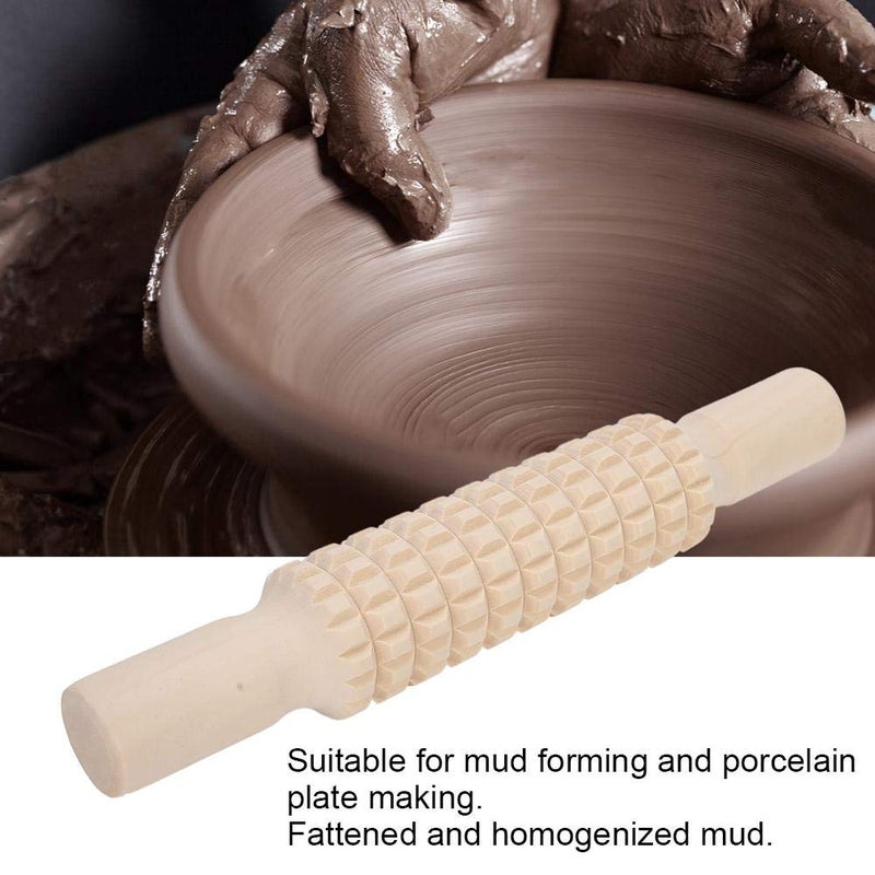 TOPINCN Clay Roller Wooden Solid Clay Rolling Pin Pottery Modeling Tools Dough Roller Baking Pastry Cake Pizza Roller (Lattice Type) - Image 2
